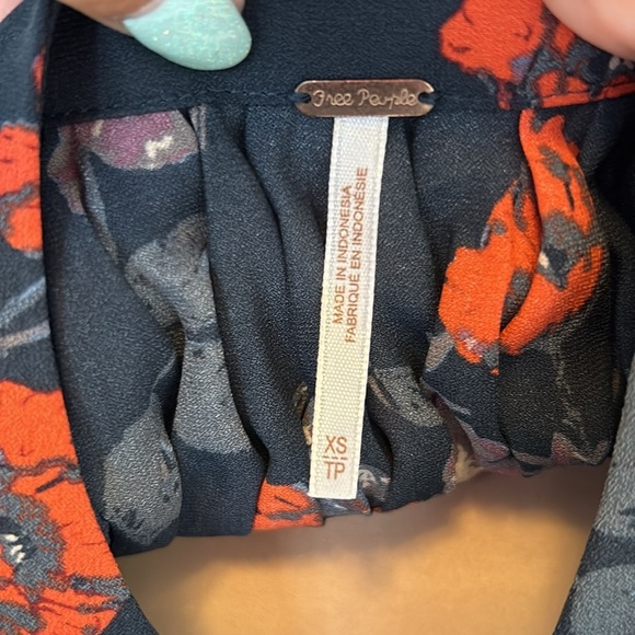 Free People Navy Floral Georgette Smocked Tunic - Picture 10 of 11